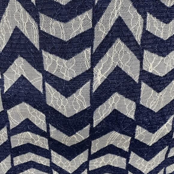 Chevron Maxi Dress Zigzag Pattern Bodycon Navy Blue Tan Slits Slip Lined L Y2K - Picture 5 of 8